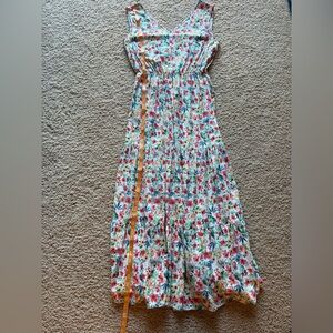 DeFacto Floral Sleeveless V-Neck Maxi Dress in Coral & Teal